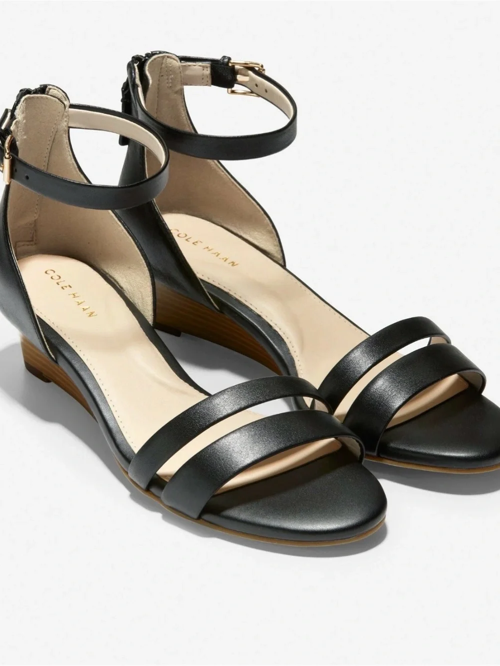 Size 7 Cole Haan Abriella Leather Wedge Sandals, W19578 Black